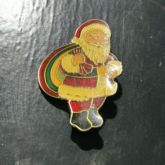 Vintage 1-1/2" Christmas Santa with Toy Sack Bag Metal/Enamel Lapel Pin Brooch - Picture 1 of 5